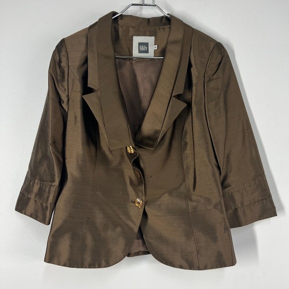 Vintage Fillity Brown 100% Silk Suit Jacket US 8 - Picture 1 of 10